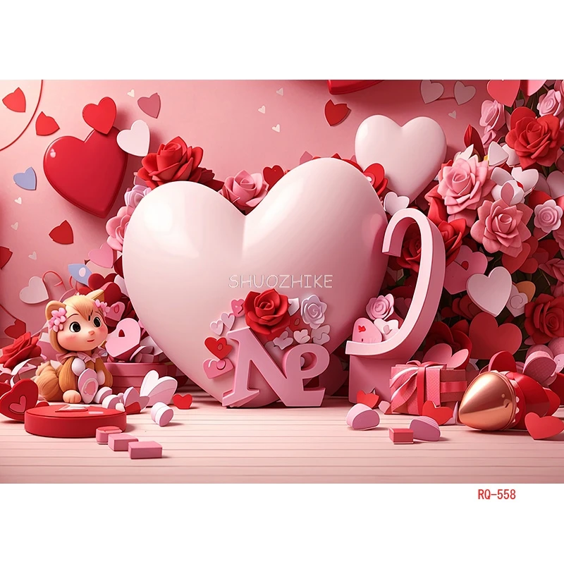 SHUOZHIKE Red Heart-Shaped Creative Confession Scene Background Valentine's Day Love Photo Studio Photography Backdrops RQ-33