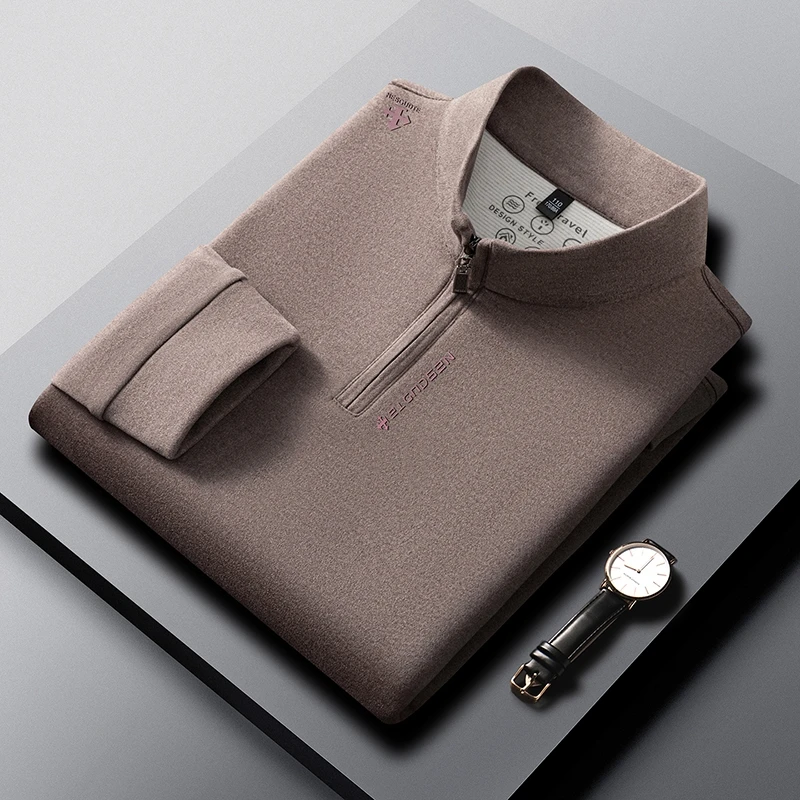 High end Brand half zipper stand collar men's sportswear fashion letter embossed long sleeve T-shirt new comfort casual pullover