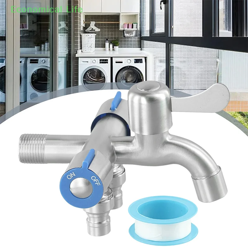 Stainless Steel Multi-function One Into Three Out Washing Machine Faucet Three Control Domestic Diverter Four-way Triangle Valve