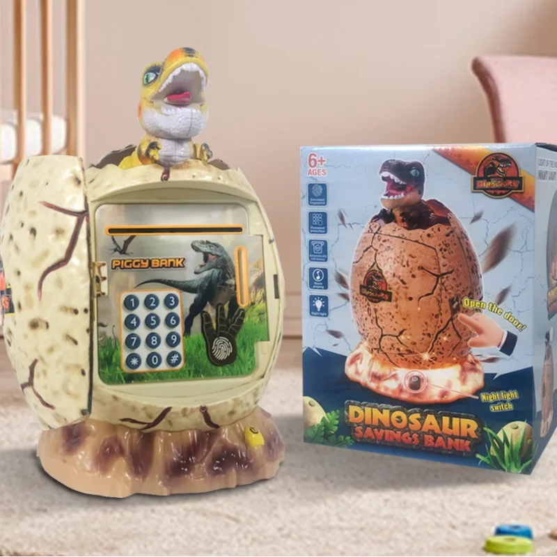 Hucha de huevo de dinosaurio con contraseña, luces de música, caja fuerte con huella dactilar, dinero en efectivo, Caja de Ahorro electrónico, juguetes para niños, regalo de cajero automático