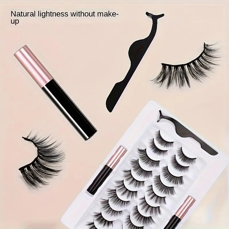 10 pairs of magnetic false eyelashes with 2 magnetic liquid pens, long and curly, reusable, stable and easy to remove