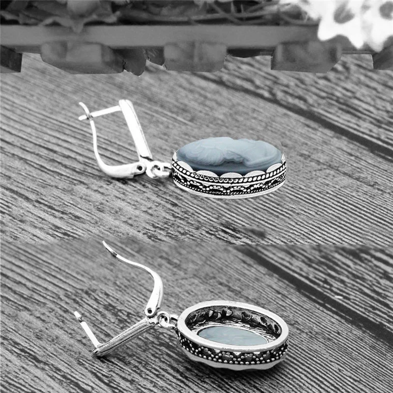 Lady Queen Cameo Jewelry Sets Vintage Necklace Earrings Ring For Women Flower Pendant Fashion Party Fashion Jewelry