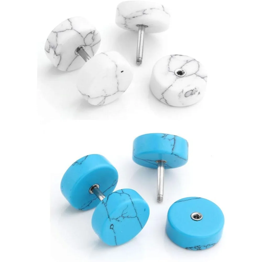 2 Paar 16G Holz Imitation Gauge Ohrringe Punk Stil Edelstahl Türkis Barbell Ohrstecker Piercing Schmuck – Detail 7
