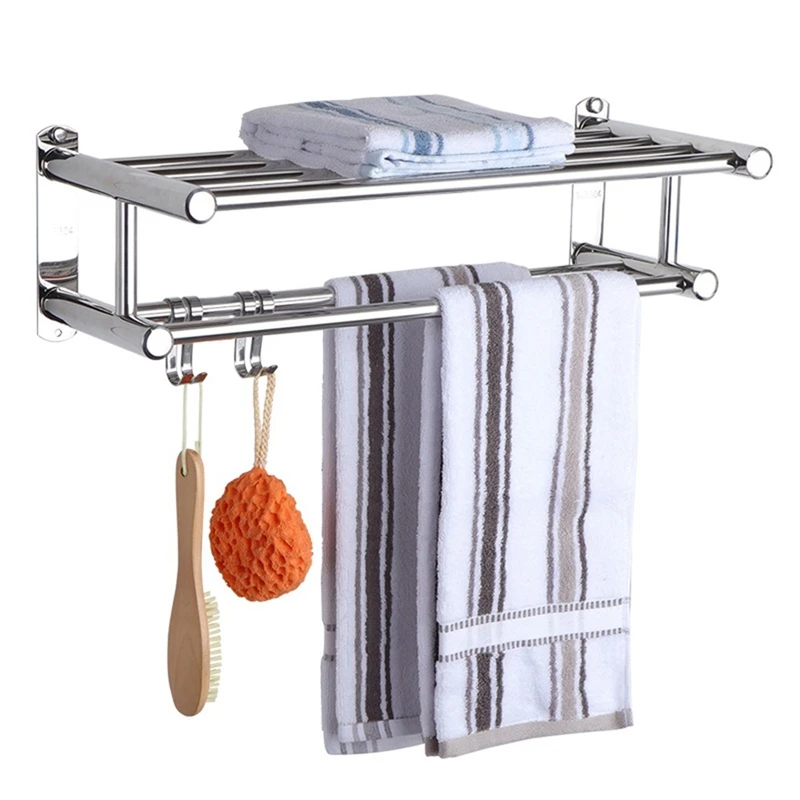 Stainless Steel Bathroom Towel Holder Storage Organizer Shelf Wall Mounted Towel Rack Home Hotel Wall Shelf For Bathroom