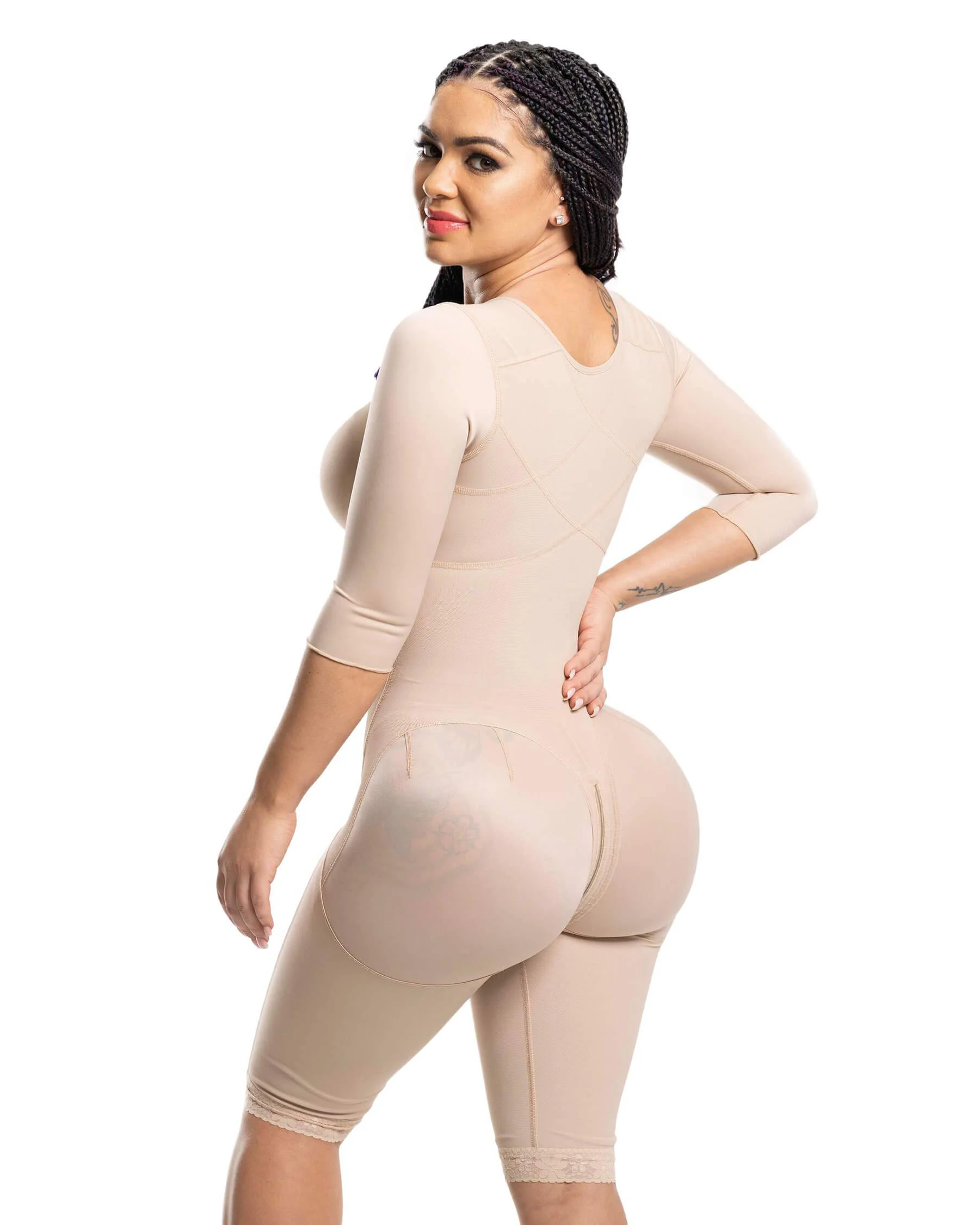 High Compression Liposculpture Shapewear With Holes, Bra And Sleeves Postpartum Recovery One Piece Shapewear