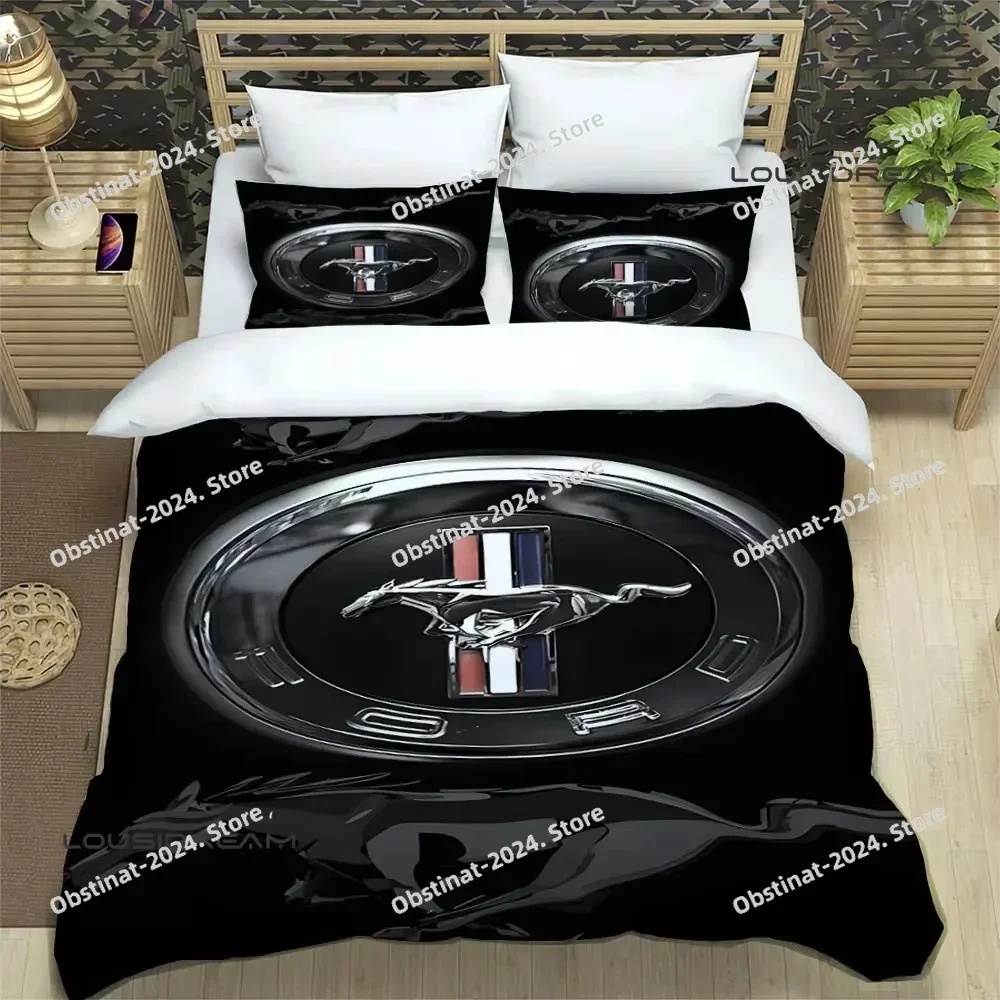 3D Mustangs Car Logo Bedding Set Duvet Cover Full Queen King Size Pillowcase Bed Printed Bed Set Aldult Kid Bedroom Single Twin