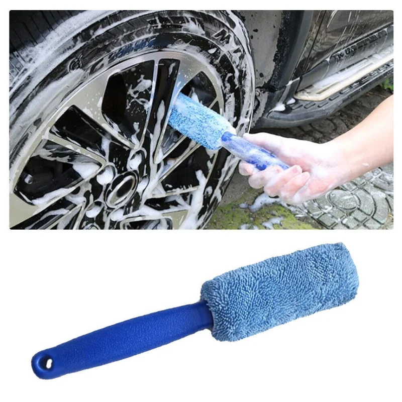 Car Wheel Wash Brush Portable Microfiber Tire Rim with Plastic Handle Auto Trunk Motorcycle Detailing Cleaning Accessories Tool