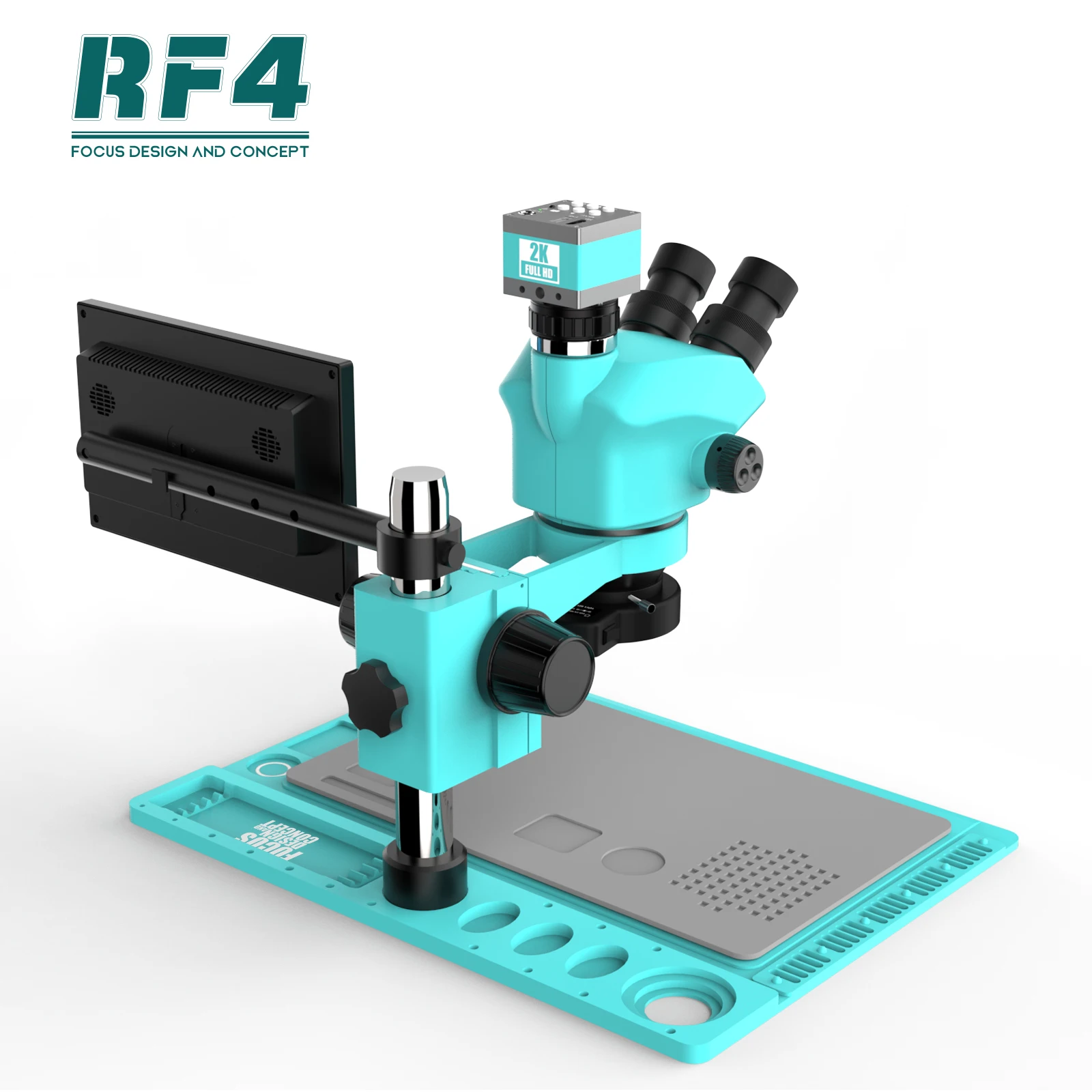 RF4 7-50X Trinocular Industrial Zoom 2K HDMI Camera Electronic Repair Microscope 10.1 Inch Monitor RF7050TVD2-2KC2-S010