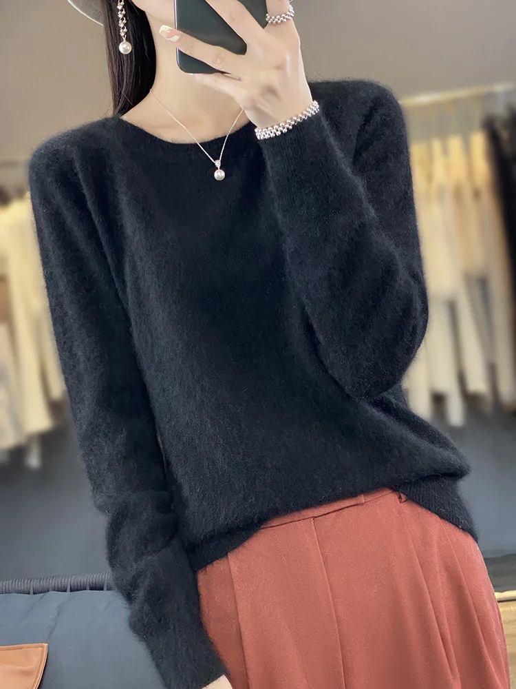 Women's Cashmere Knitted Sweaters 100% Mink Cashmere Autumn Winter Fashion Long Sleeve O-Neck Pullover 2024 Female Clothing