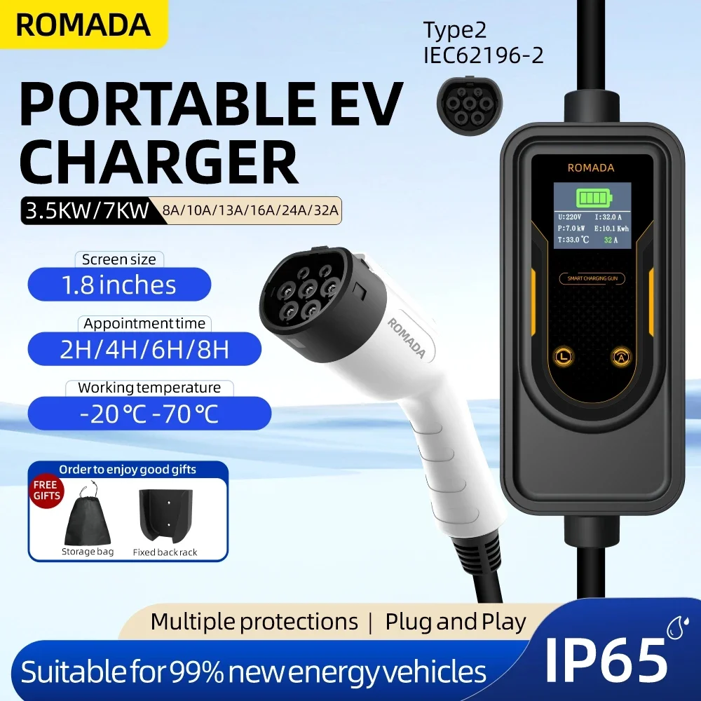 

Портативное зарядное устройство для электромобилей IEC 62196-2 Type2/GB/T 20234, разъем европейского стандарта, 16 А, 3,5 кВт, 5 м, зарядная станция Wallbox для электромобиля