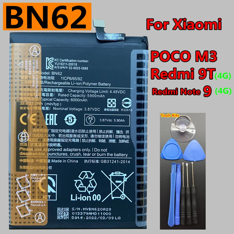 Original BN53 BN62 BN63 BN5A BN5D Battery for Xiaomi Redmi Note 11 11s 9T 9 10T 10 Pro 10 Prime Global Poco M2 M3 M4 Pro 4G 5G