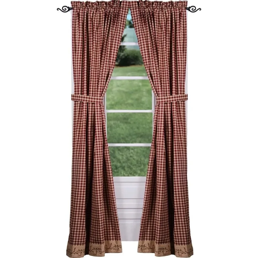 

Decors Berry Vine Check Barn Red and Nutmeg 84" x 86" Lined Cotton Drapery Panels