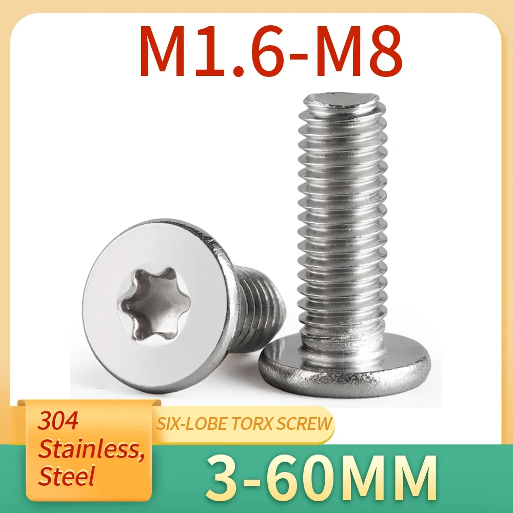 

10Pcs M1.6 M2 M2.5 M3 M4 M5 M6 M8 CM Six-Lobe Torx Ultra Thin Super Low Flat Wafer Head Screw 304 Stainless Steel Digital Bolt