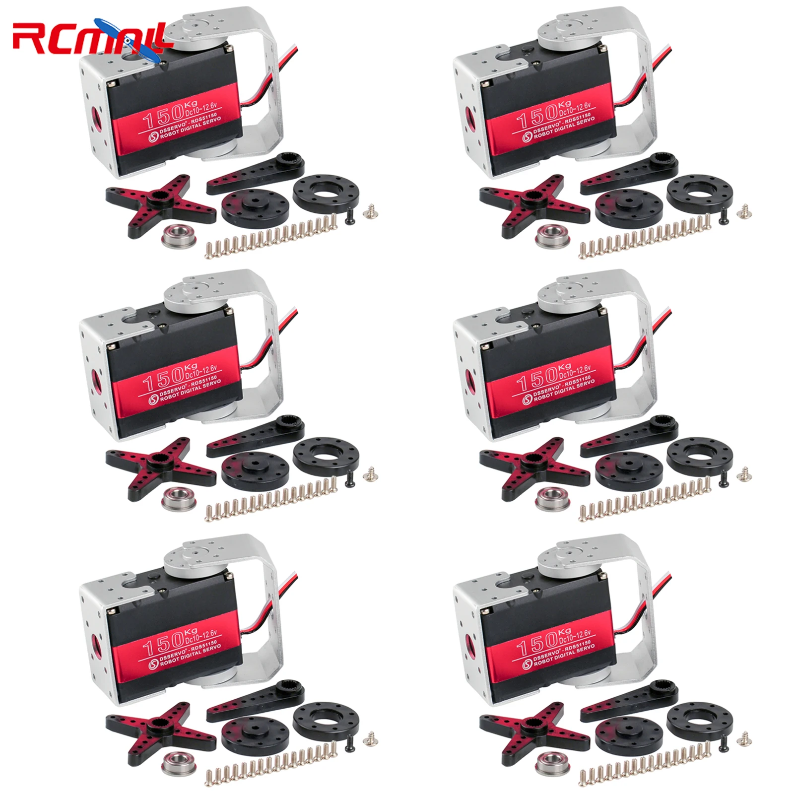 RCmall 6PCS 150KG 12V RDS51150 High-torque Metal Robotic Digital Servo 180/270 Degree Double-shaft IP66 RC Servo Motor for Robot