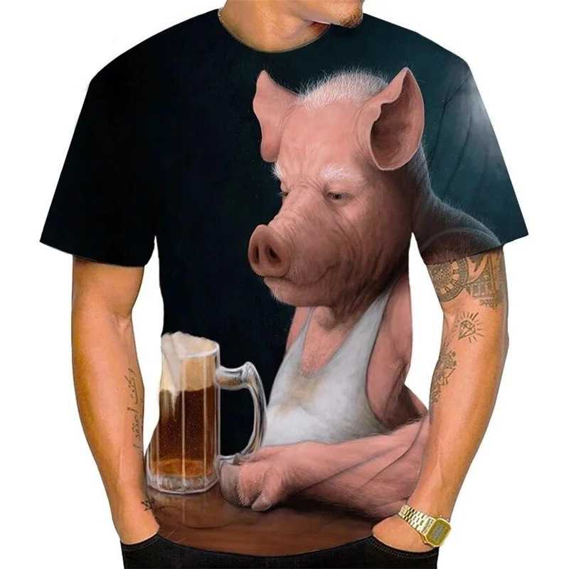 Funny Pig T-shirt Men Women Humor Personality 3D Print Pink Pig Graphic Short Sleeve Tee Summer Loose Breathable Harajuku Y2k