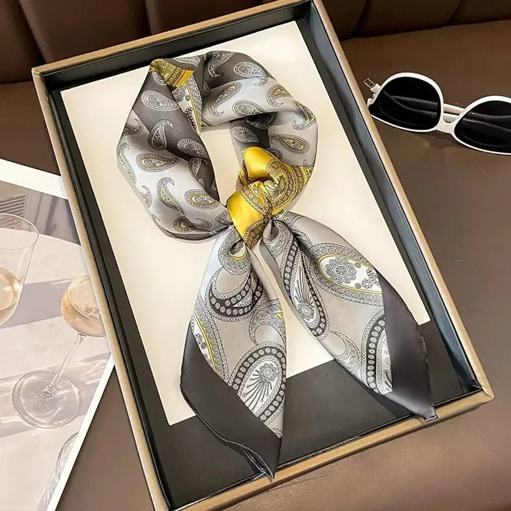 

70x70cm Square Scarf Hijab Floral Pattern Sun Protection Smooth Bandana Elegant Bohemia Style Hairbands Headwear