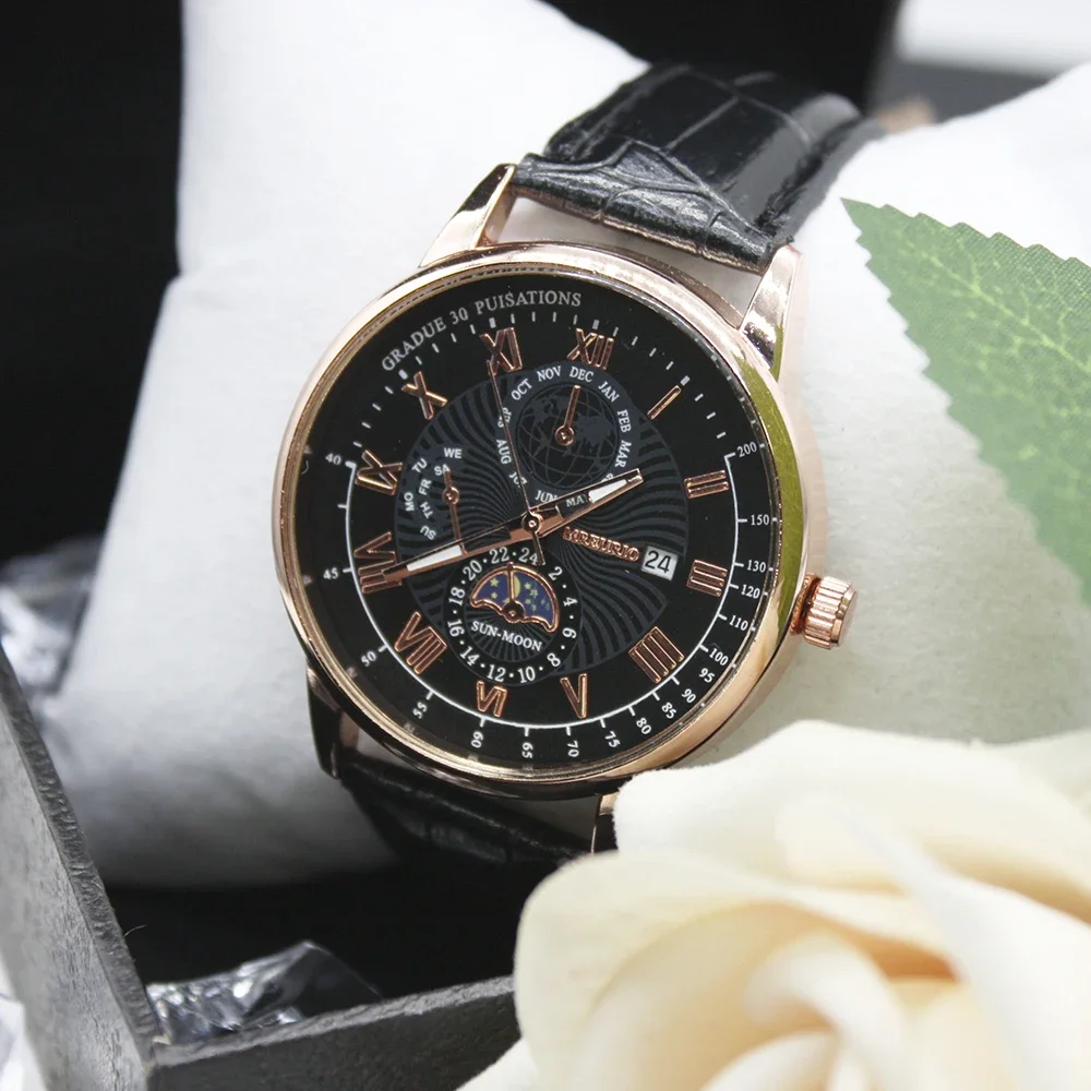 남성용 방수 진짜 석영 시계 세트, 투루 지갑 안경, 충격 방지 하이 퀄리티 패션, 3 개