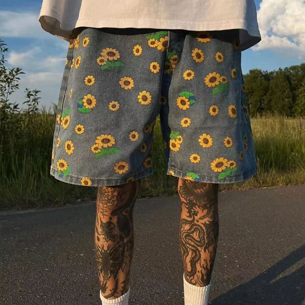 Little Daisy Casual Denim Shorts 2024 Spring And Summer New Fashion Casual Loose Trendy Street Pants Men'S Clothing Shorts