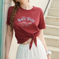 ARTKA 2024 Summer New Women T-shirt Fashion Casual O-Neck Letter Printed T-shirts Loose Irregular Short Sleeve T-shirt TA92047X