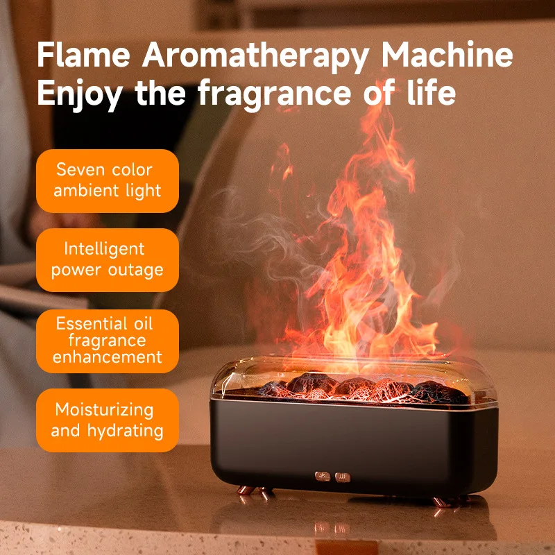 Difusor de Aroma de Óleo Essencial de Lava Vulcânica Mini de 300ml, Pequeno Difusor de Fragrância USB para Casa, Umidificador com Efeito de Chama