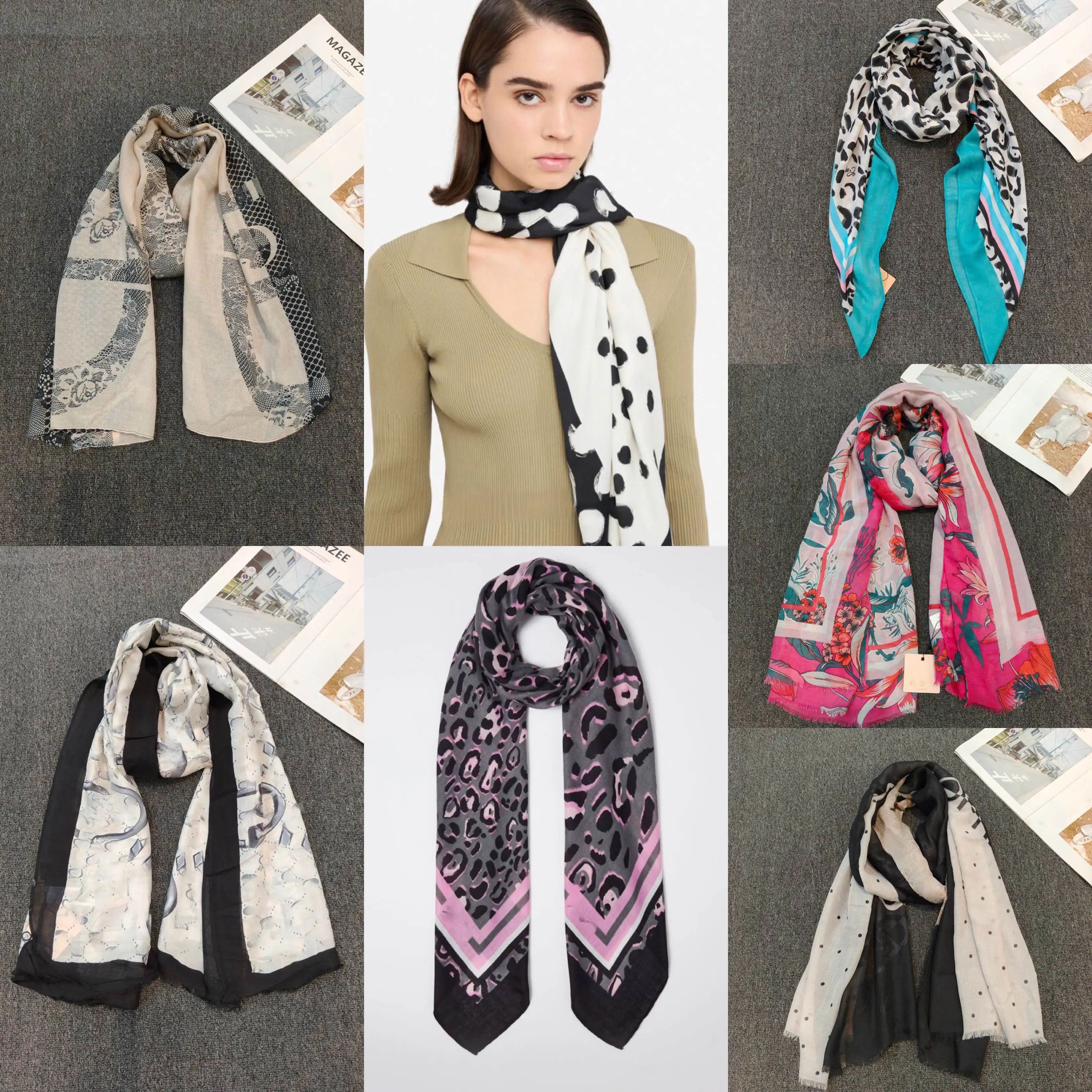 

European, American, Italian original scarf with printed temperament, versatile shawl, sun shading, warm and soft new style 11