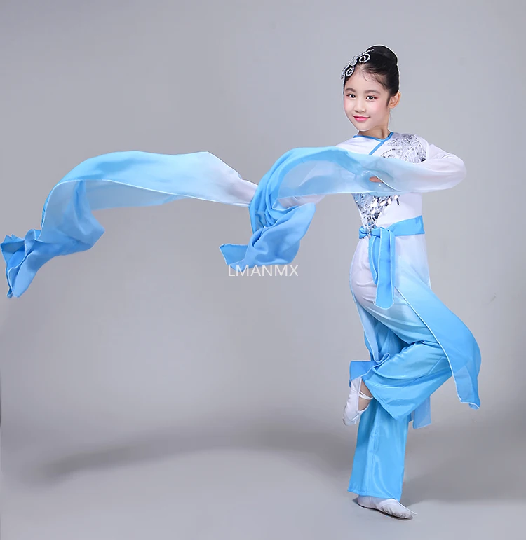 Chinese Kostuum Hanfu Nieuwe Kinderen Klassieke Podium Kostuums Paraplu Dans Etnische Meisjes Yangko Kleding Fan Dans Nieuwe Stijl