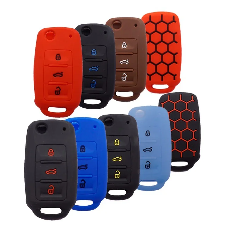 Xinyuexin 3 Buttons Silicone Car Key Case Fob For VW Passat Polo Golf Touran Bora Smart Key Shell Protector Holder