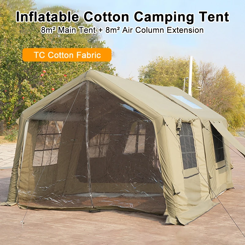 Green Tc Cotton Inflatable Tent Outdoor Rainproof Sunshade Fabric Waterproof Windproof Camping Tent For Family Hiking And Travel