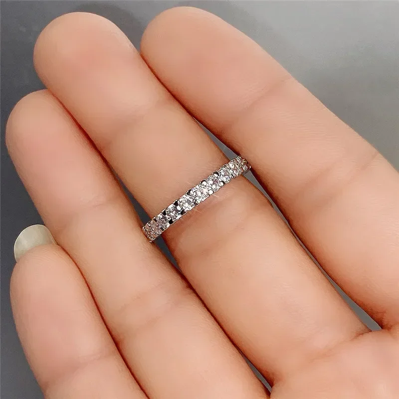 2024 New Trendy Thin Finger Rings Silver Color Band with Shiny Cubic Zirconia Simple Stylish Daily Wear Accessories for Women