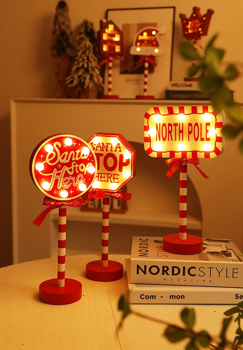 Christmas Street Sign Decorative Light Wood Christmas Day Multipurpose Energy Saving LED Light