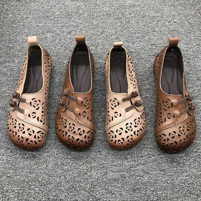 2024 Newly Square Toe Women's Flats Designer Cutout Shoes Ladies Wide Fit Soft Leather Moccasins Female Driving Sneakers