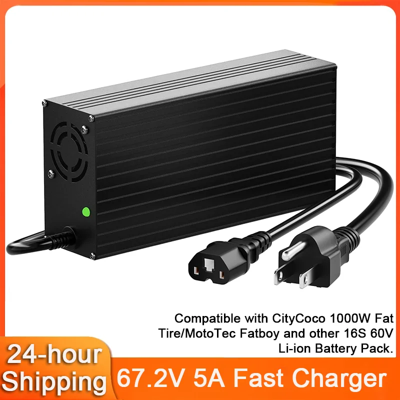 67.2V 5A Fast Charger for 16S 60V Li-on Lithium Battery C13 Plug 3-Pin IEC Battery Charger 67.2V AC/DC Power Adapter Charger