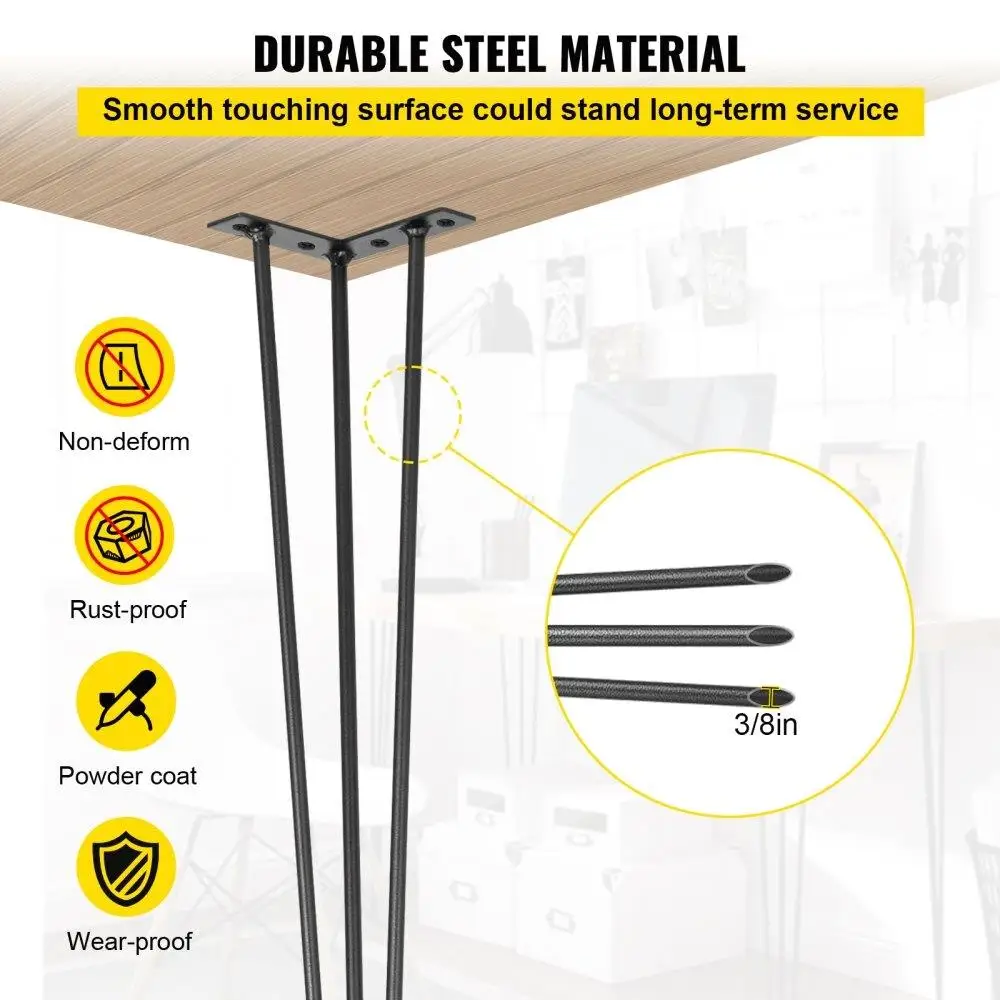Heavy Duty Hairpin Table Legs Set of 4 26 Black 880lbs Total Load Capacity 220lbs Each Carbon Steel DIY Furniture Legs 3 Rod