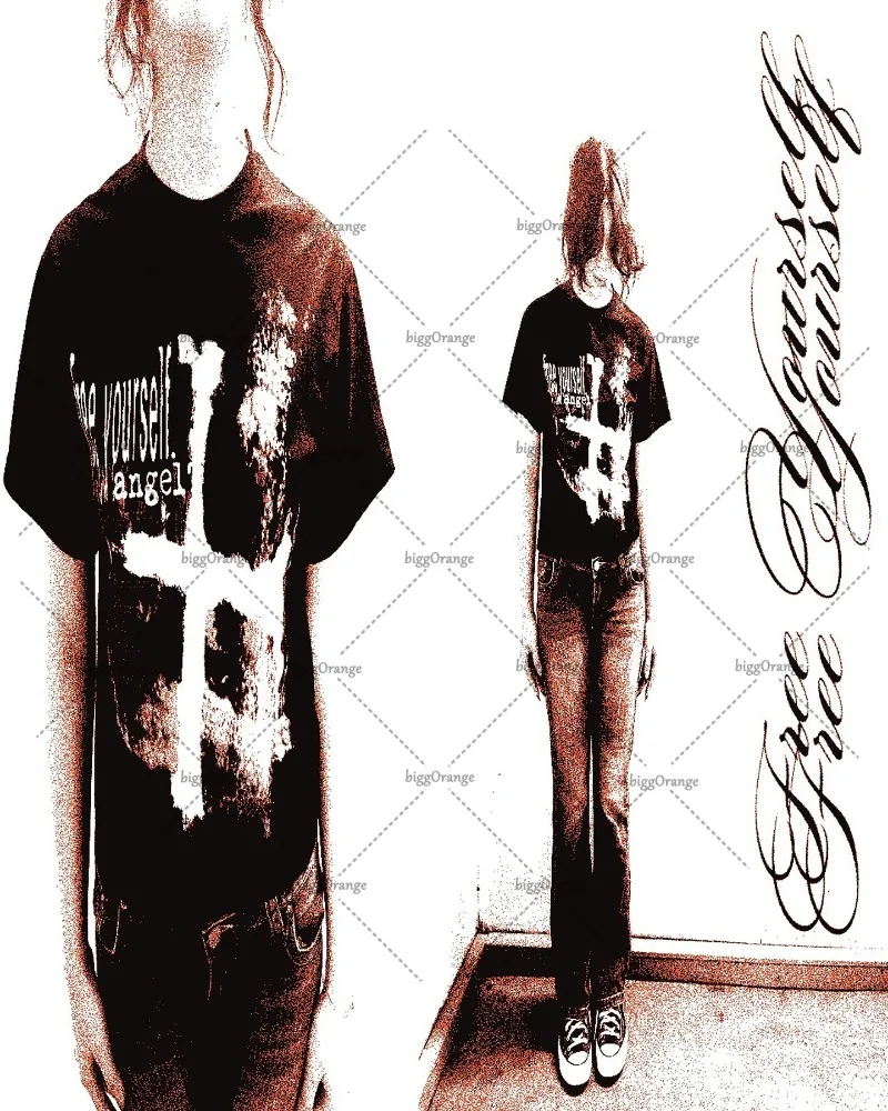 

Y2K Готический Панк Темная Уличная Одежда Негабаритная Хлопковая Футболка с Круглым Вырезом Мужская Летняя Мода 2025 Harajuku Винтаж Повседневный Топ Женский