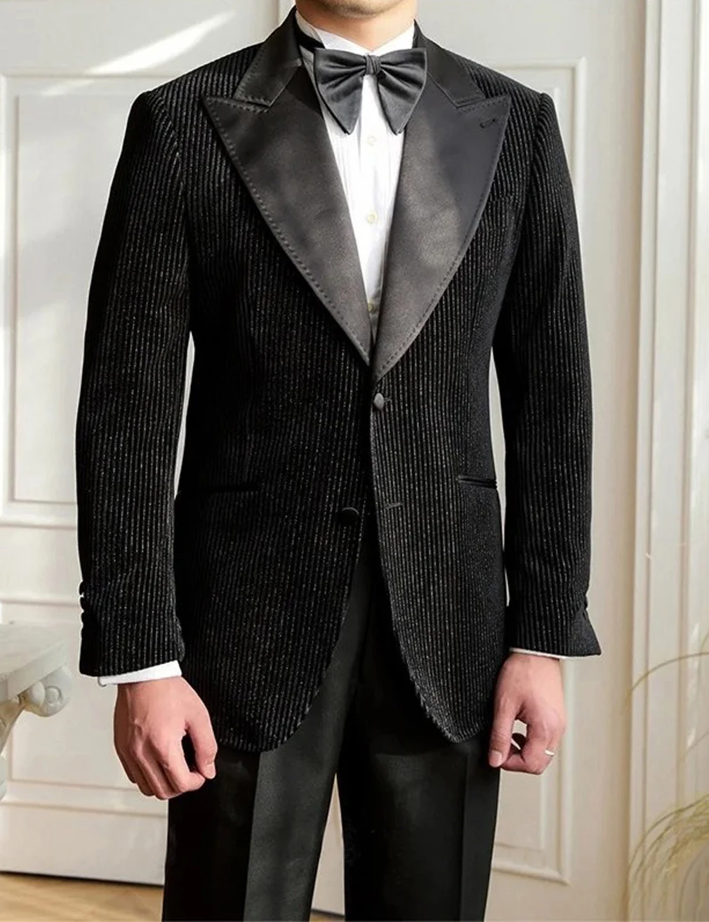 

High Quality British Light Luxury Men's Suit Black premium gold velvet Jacket Autumn Winter Slim Fit Wedding Banquet Blazer