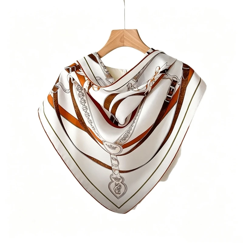 Women 14 Momme Twill Silk Triangle Neckerchief Light Luxury Print Pure Mulberry Silk Versatile Thin Daily Decor Neck Scarf