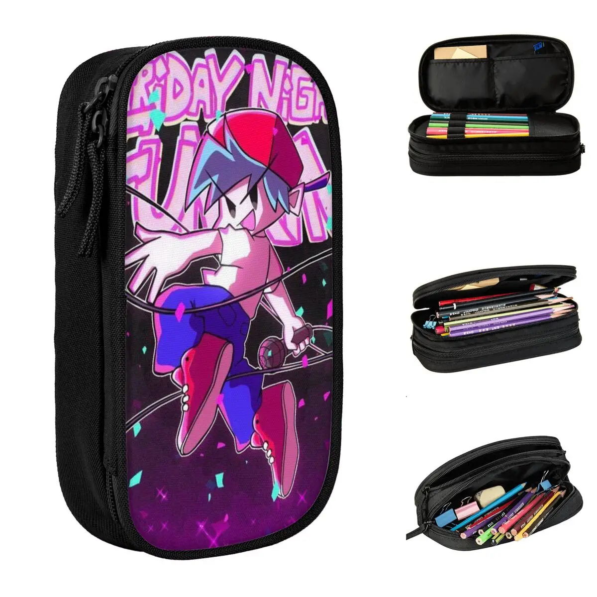 Large Pen Box Friday Night Funkin School Supplies Double Layer Pencil Case Stationery Girl Make Up Bag Birthday Gift