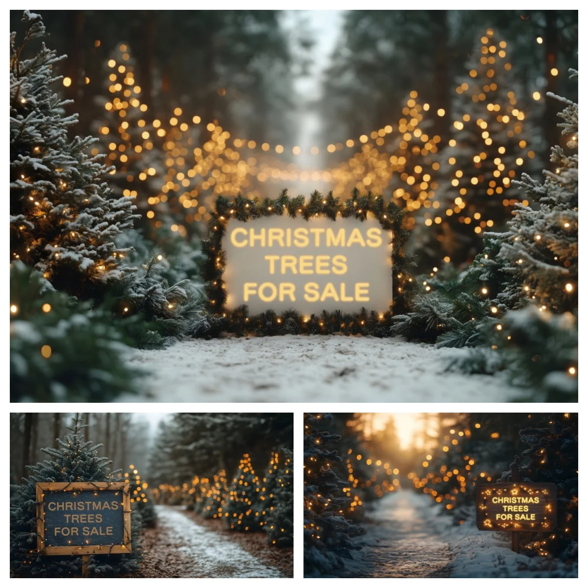 Christmas Trees For Sale Background Photography Winter Snow Forest Pine Trees Kid Adult Christmas Party Backdrop Photo Props