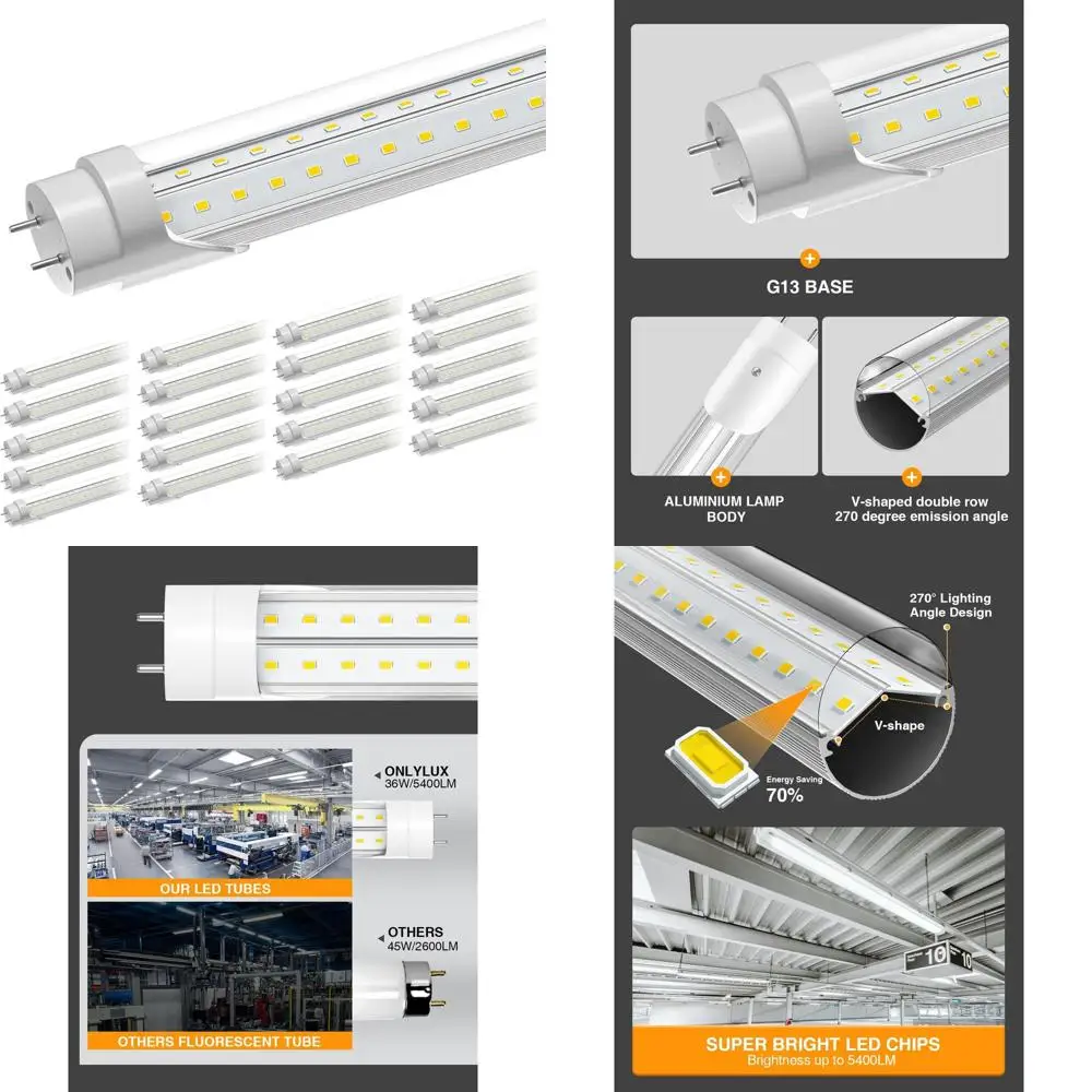 

Набор из 20 светодиодных ламп T8, 120 см, 6500K, дневной свет, 36 Вт, 5400 лм, с обходным балластом, для мастерских и гаражей