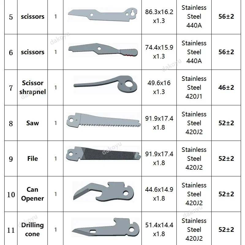 Dakoyu Multifunctionele Gereedschapstangen G10 Glasvezel Handvat Wolfraamlegering Hoge Hardheid Kaak Buiten Multifunctionele Gereedschapsapparatuur