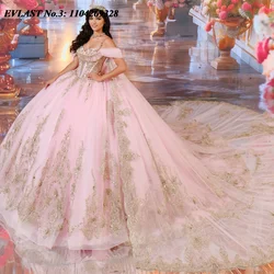 EVLAST Customized Shiny Pink Quinceanera Dress Ball Gown Sequins Lace Applique Beaded Cape Sweet 16 Vestido De 15 Anos E3Q202