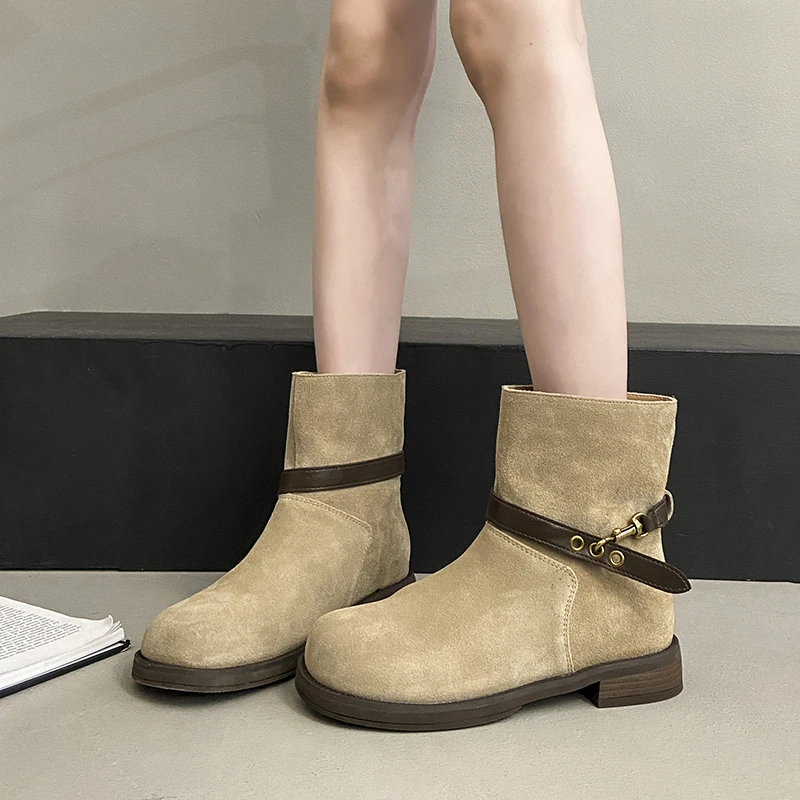 ربيع الخريف في الهواء الطلق النساء Bootie حزام الموضة مشبك أحذية رقيقة مريحة حذاء كاجوال بفتحات تهوية كعب مربع الأحذية الحديثة #1