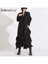 TWOTWINSTYLE Solid Casual Patchwork Ruffles Casual Blazer Notched Long Sleeve Spliced Button  Long Loose Coat Female Fashion New