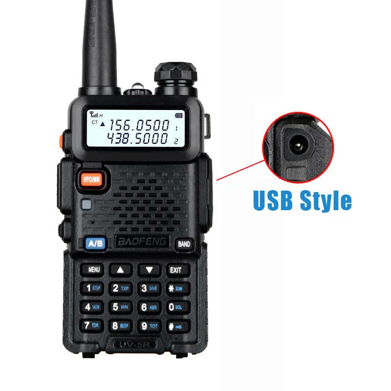 Baofeng-Walkie Talkie uv 5r, banda Dual, 8W, Radio bidireccional portátil, versión mejorada, compatible con receptor de Radio tipo C o carga USB