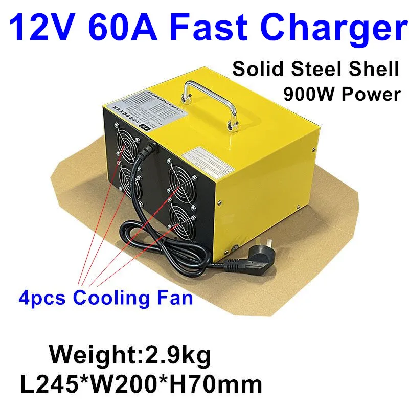 12V 60A 12.6V 16.8V 14.6V fast charger 3S 4S lipo lifepo4 GEL AGM dry liquid lead acid battery EV RV touring car camper Camping