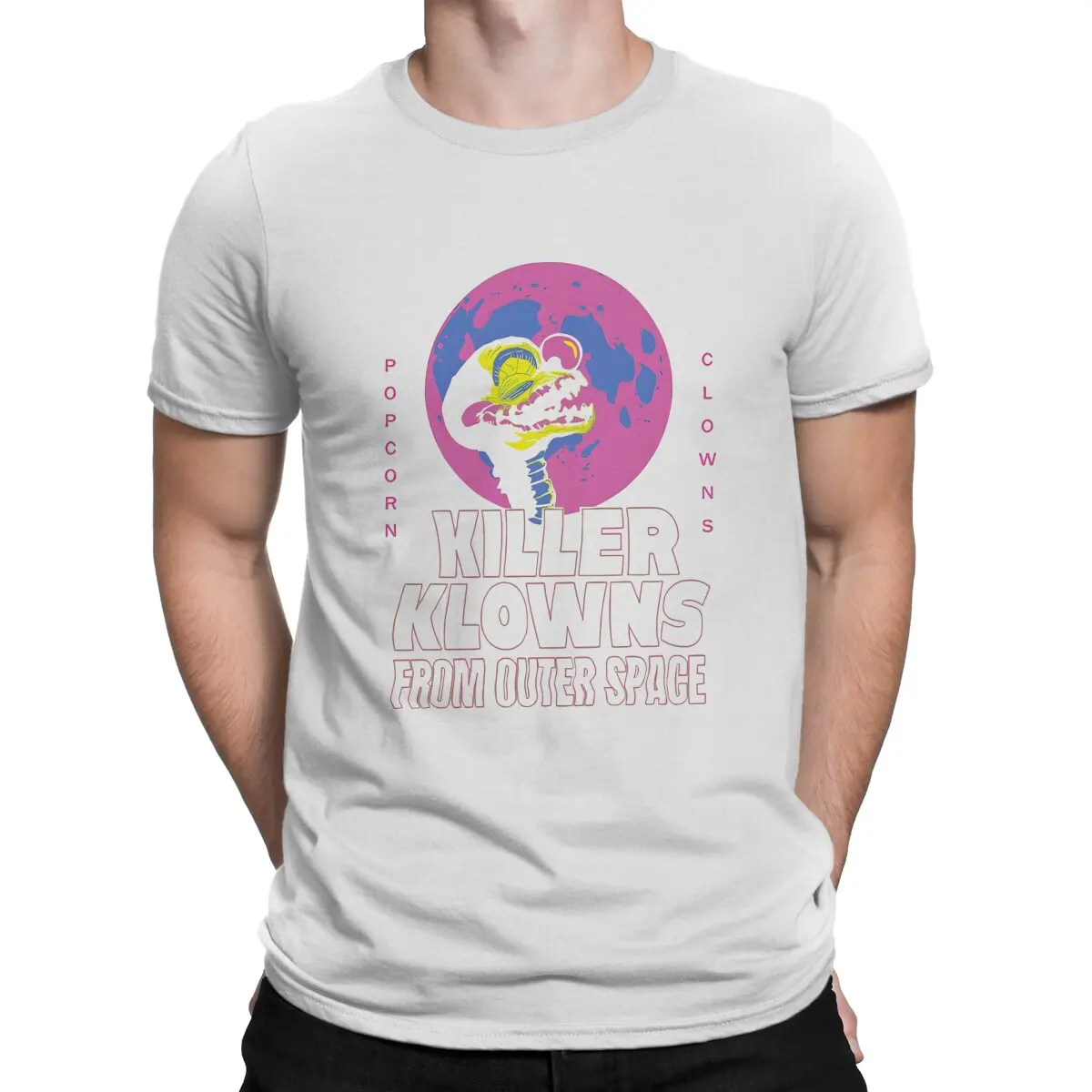 Neon Moon Round Collar TShirt Killer Klowns from Outer Space Basic Polyester T Shirt Man's Clothes