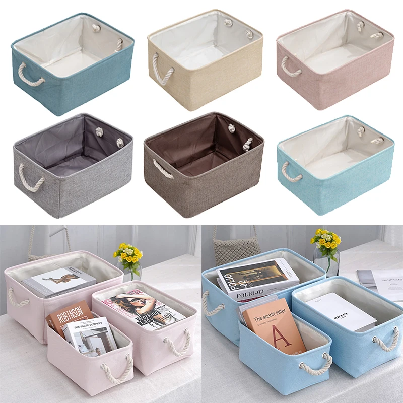 Cotton and Linen Folding Storage Basket Home Supplies Sundries Sorting Basket Wardrobe Office Bedroom Closet Toys Laundry Basket