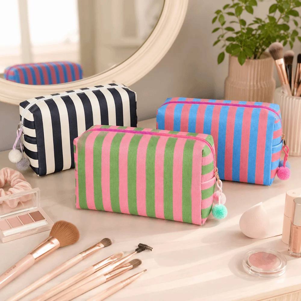 Large Capacity Cosmetic Storage Bag Canvas Waterproof Makeup Organizer Case Zipper Closure Washable Travel Toiletry Bag