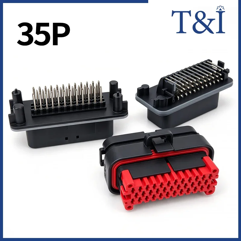 35Pin ECU Connector Automotive Wiring Harness Female Plug with Terminals Straight Right Angle Male PCB Socket Tail Cover Options