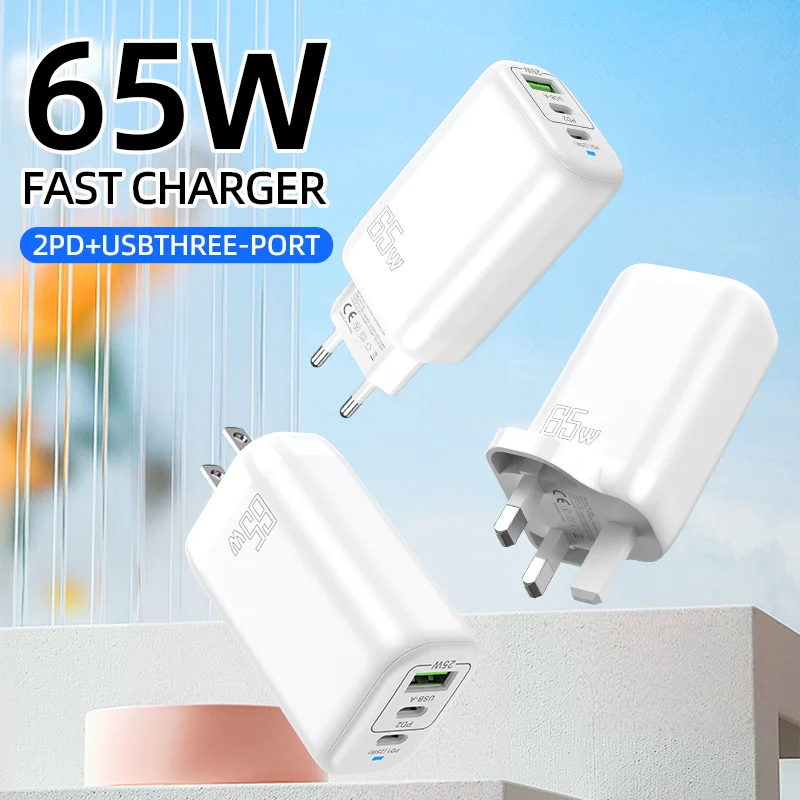 الاتحاد الأوروبي الولايات المتحدة المملكة المتحدة التوصيل 65 واط شاحن سريع PD 25 واط USB C شاحن 3 منافذ نوع C شحن سريع محول الهاتف آيفون سامسونج Xiaomi Oneplus